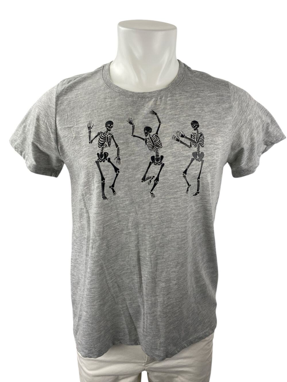 Celebrate! Halloween Gray Skeleton Crew Neck Short Sleeve Tee T-Shirt Top Size L